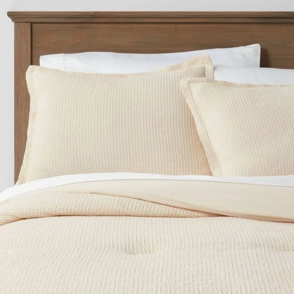 Twin/Twin XL Washed Waffle Weave Comforter Set - Natural Beige